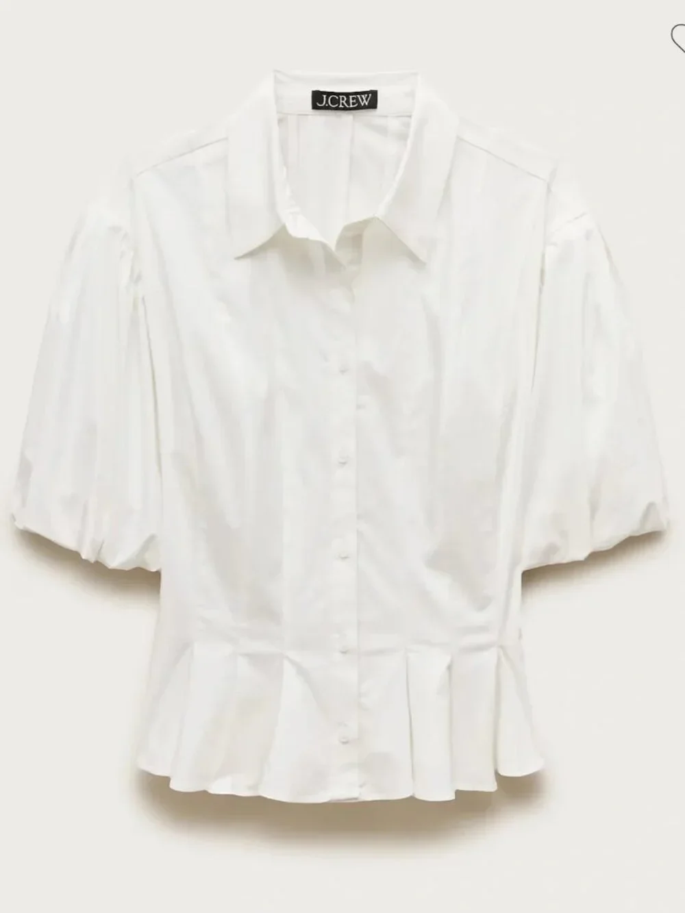 J.Crew Puff-Sleeve Button-Up Shirt Sz 10 White Slim Peplum Top Coquette Romantic
